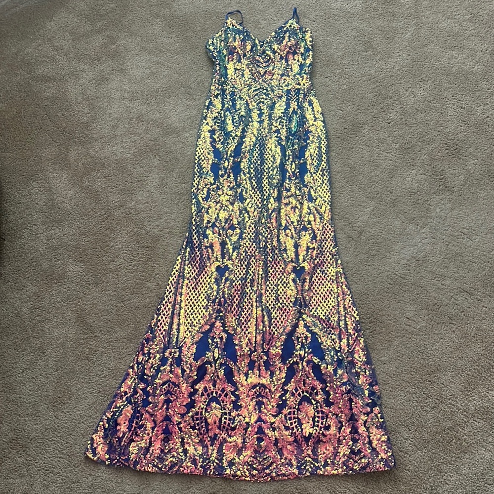 Blue and pink iridescent prom dress size 1, worn once
